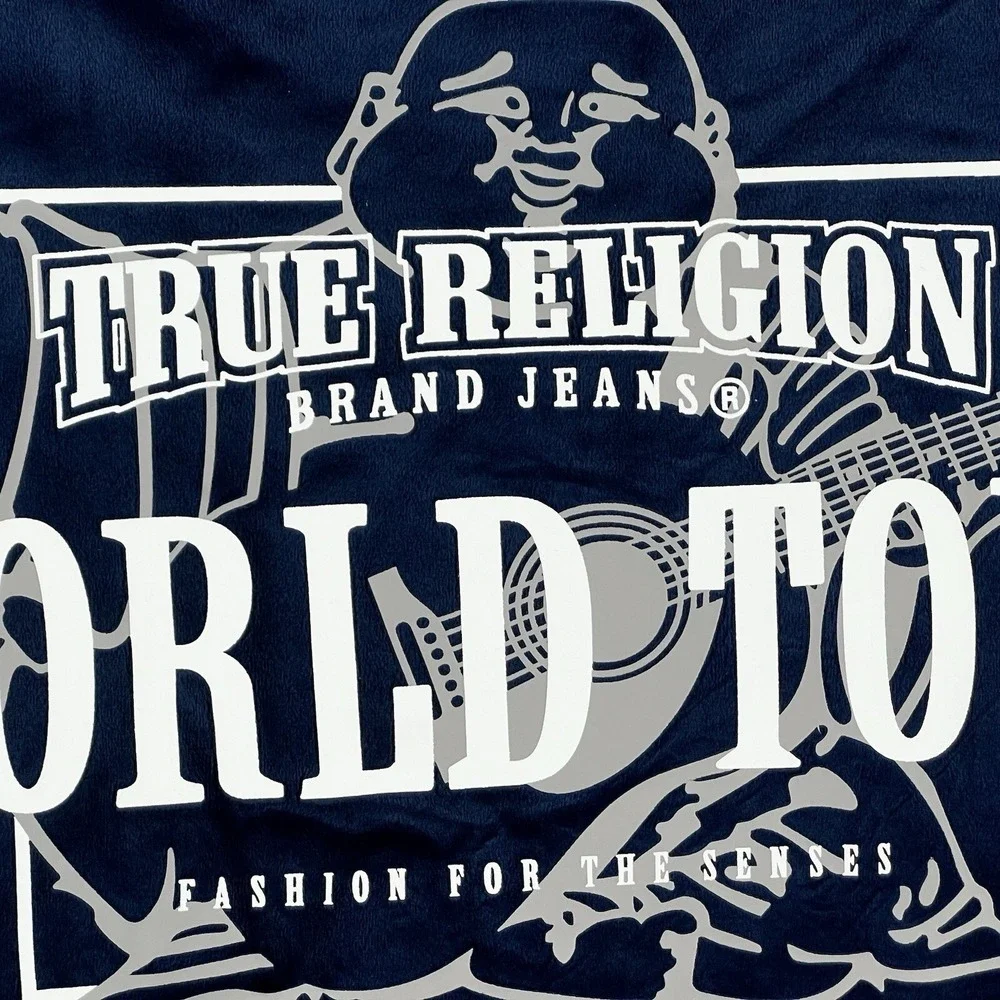 True Religion Men's Blue Velour World Tour Track Jacket Size Small Full Zip NWT
